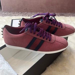 Retail $1100 New Gucci Metallic Glitter Bambi Ace Web Sneakers 7.5 Studs